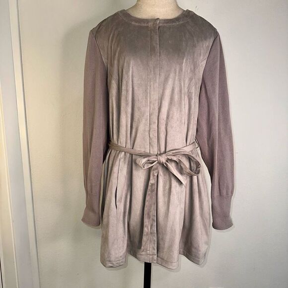 H by Halston Womens 18W Gray Mixed Media Jacket Belted Full Zip Faux Suede - Picture 14 of 14